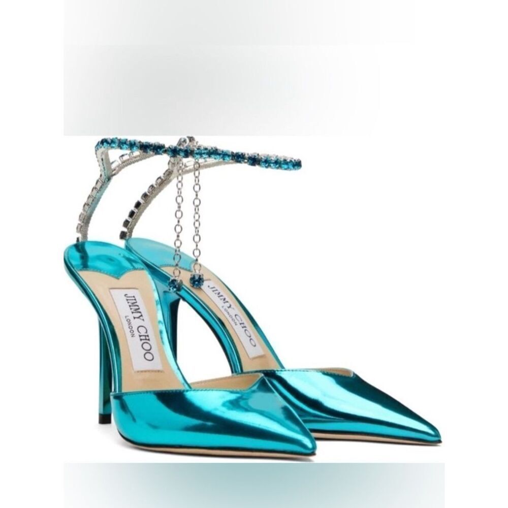 🛍️ Jimmy Choo Authentic Saeda Crystal Ankle Strap Stilettos- Malibu Mix